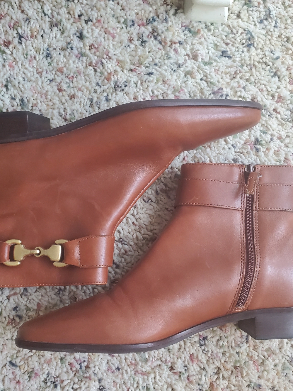 Talbots Cognac Brown Leather Ankle Booties with Gold Buckle